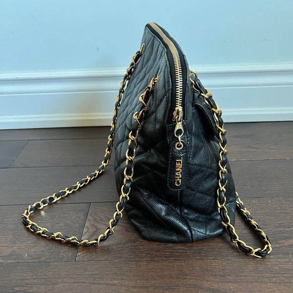 CHANEL Classic Large Black Caviar Leather GHW Shoulder Tote Bag with Front Flap - Picture 3 of 12